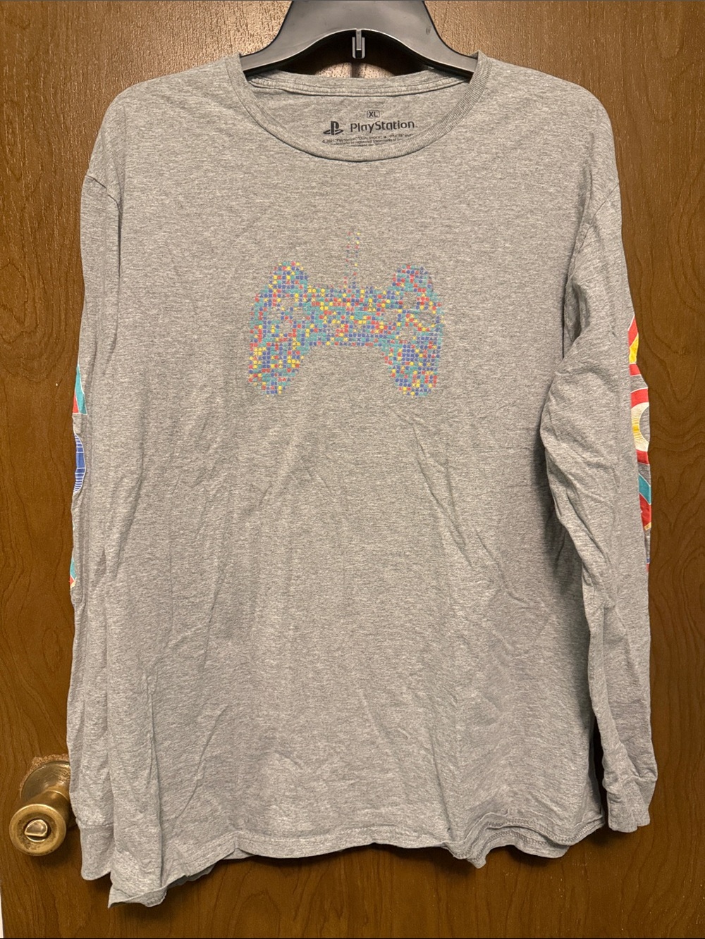 Sony PlayStation Gray Long-Sleeve Tee with Multicolor Controller Graphic XL